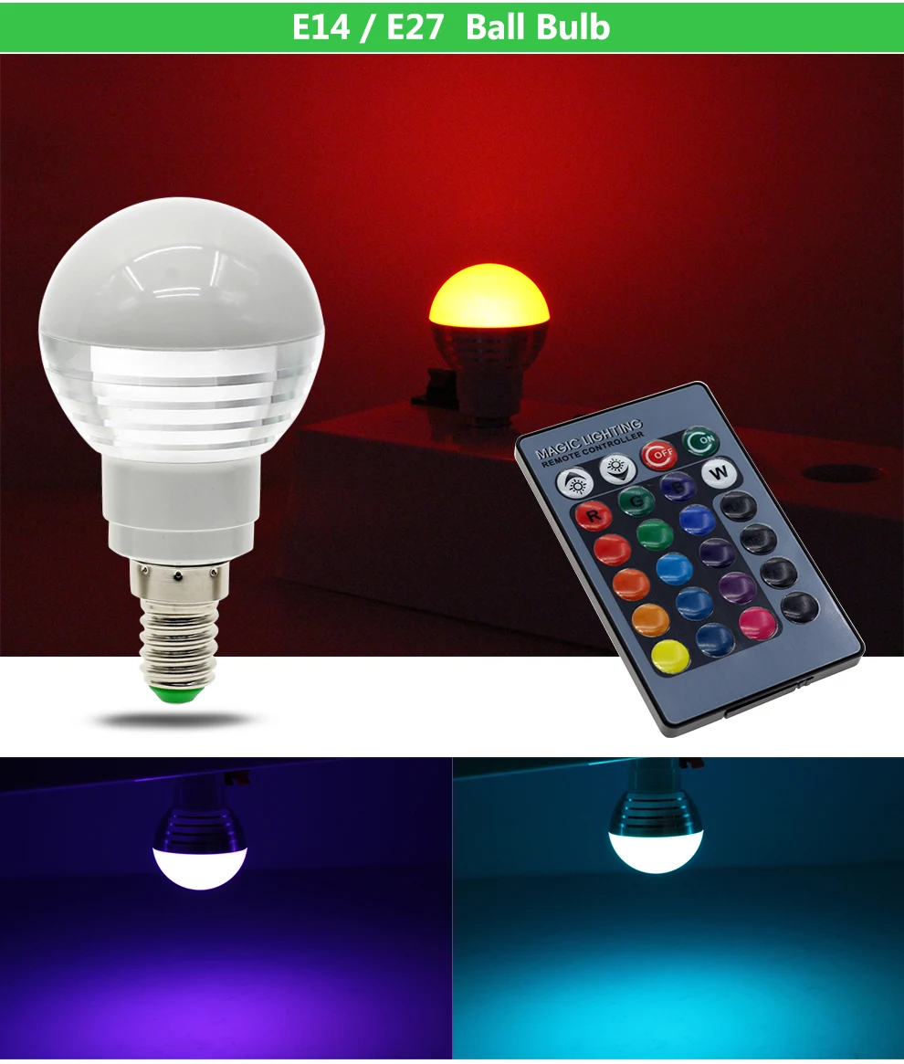 RGB светодиодный светильник Светодиодный точечный светильник E27/E14/GU5.3/GU10 пульт дистанционного управления цвет меняемый AC85-265V светодиодный светильник