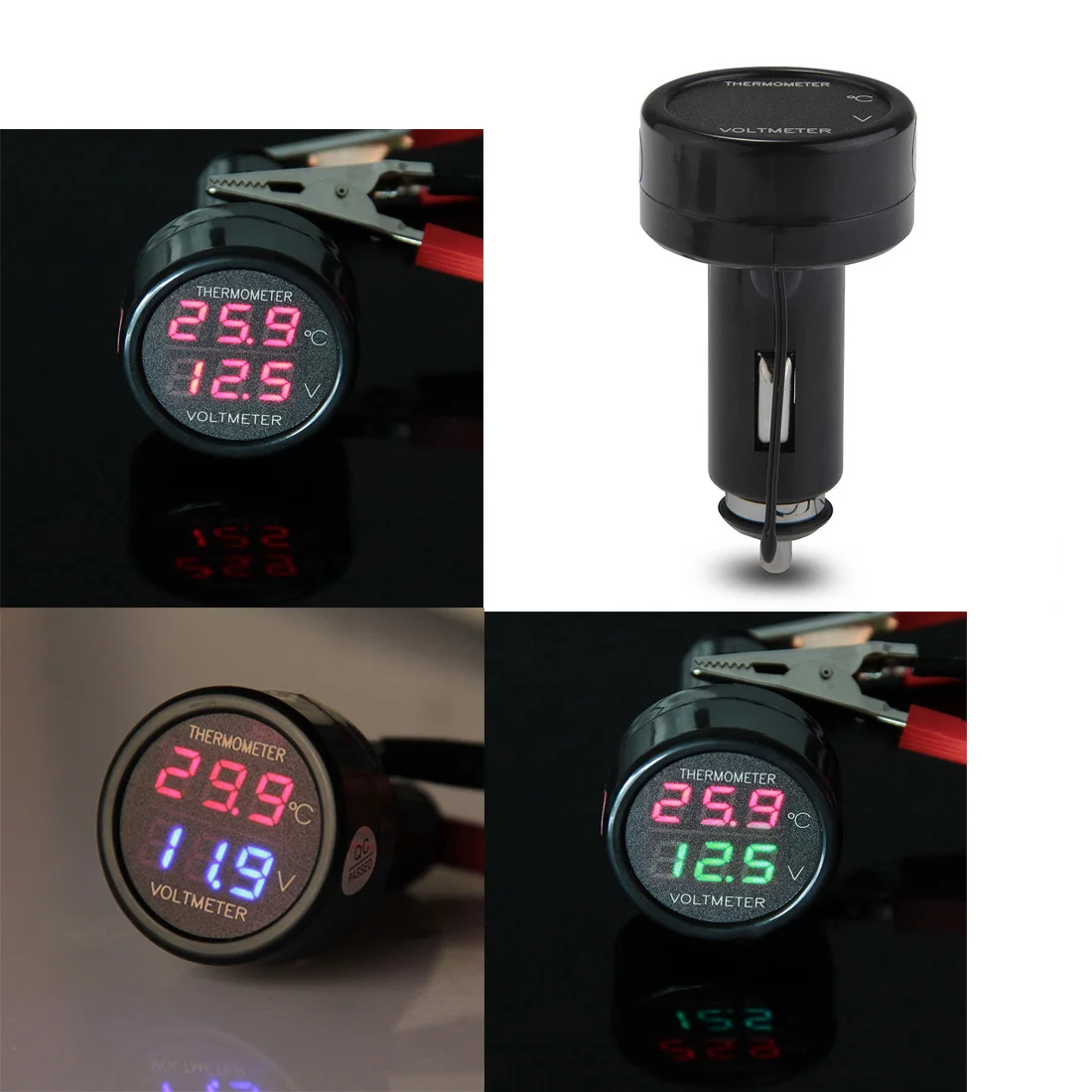 Digital Voltmeter Thermometer 2 In 1 LED Car Cigarette Lighter Applies to 12/24V Universal SUV Truck Voltage Meter | Автомобили и