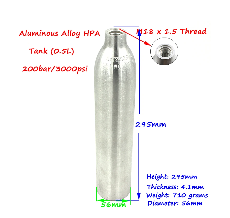 Qupb 0.5L Пейнтбол высокого давления цилиндры 3000psi 30.5CI алюминия Air Tank серебристый w/4500psi регулятор M18 * 1.5 нить TKM050S