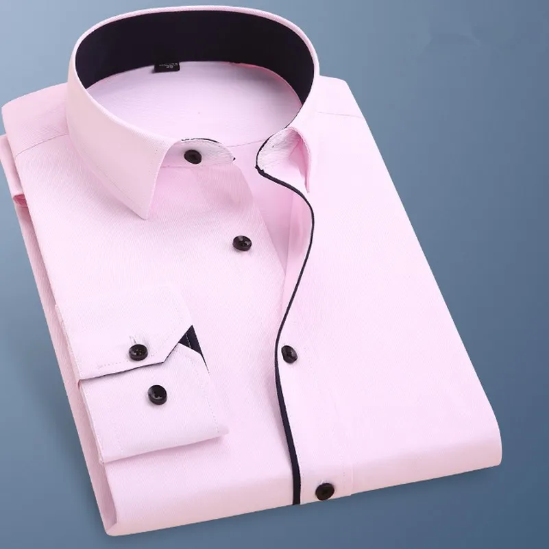 Весенняя мужская Тонкая деловая формальная блуза с длинным рукавом, простая в уходе однотонная Базовая рубашка, элегантная мужская рубашка
