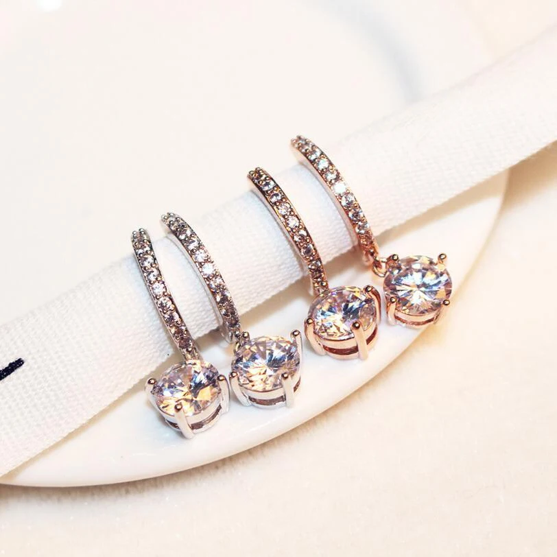 Luxury Female Zirconia Hoop Earrings Fashion Jewelry Rose Gold Silver color CZ Crystal Round For Women | Украшения и аксессуары