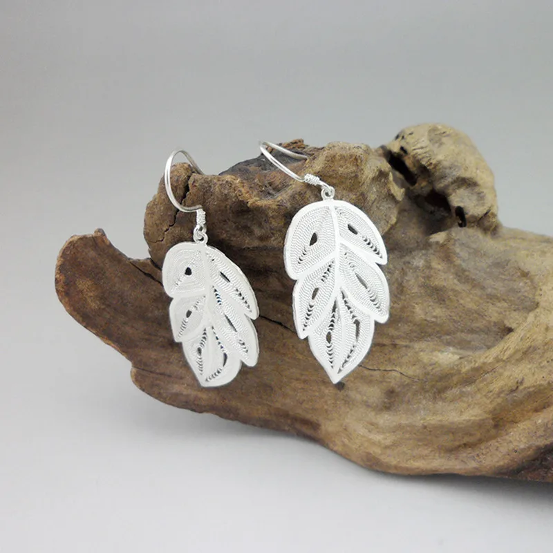 

Best Selling In America 999 Sterling Silver Plant Leaf Earing Women's Earings Handmade Jewelry White Drop Earrings For Women