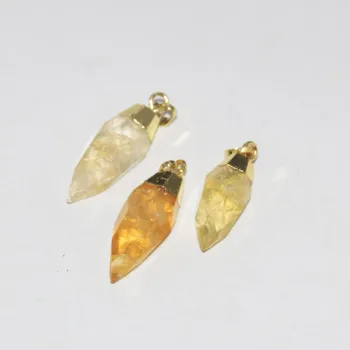 

Natural Citrines Crystal Quartz Bullet Pendant 2019 New Gold Cap Top Handmade Face yellow stone pendant for women Jewelry making
