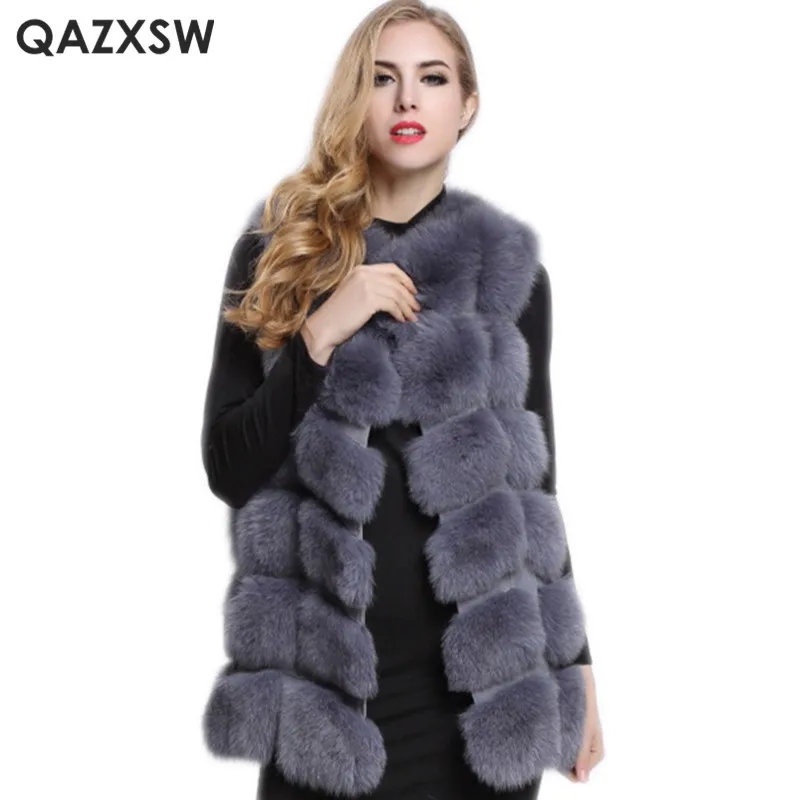 QAZXSW Real Fox Fur Coat 2019 New Autumn and Winter Real Fur Sleeveless Jacket Women Fashion Fox Fur Jacket Female LH1316