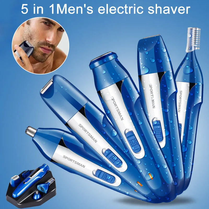 

Fashion Nose Ear Hair Trimmer 5 in 1 Beard Trimmer Shaver Electric Razor Waterproof Eyebrow Grooming Kit HY99 JU26