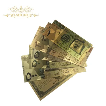 

7pcs/lot Saudi Arabia Gold Banknote 24k Gold Plated 1-500 Riyal Banknote Bills For Home Decor And Collection