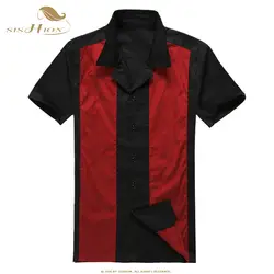 SISHION Винтаж Мужская рубашка Camisa masculina ST107 короткий рукав Однобортный лето лоскутное черный мужские хлопчатобумажные рубашки