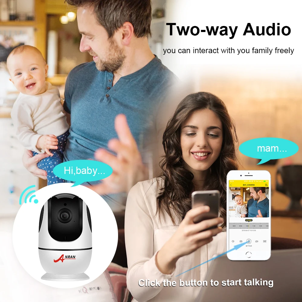 Anran Wifi 1080P Hd di Visione Notturna Macchina Fotografica Senza Fili Del Bambino Monitor di Sorv