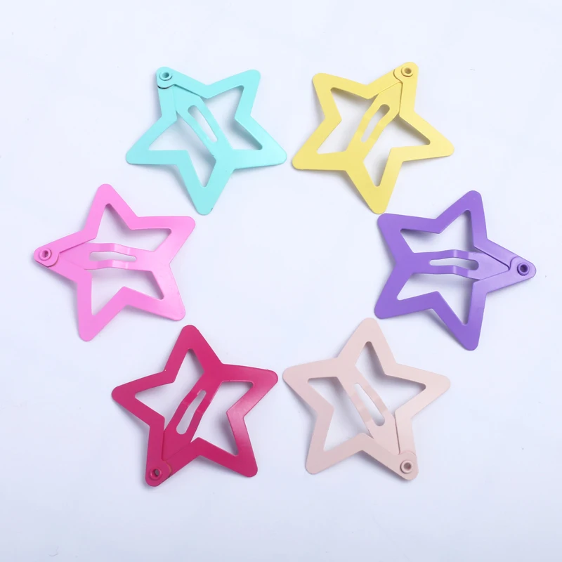 12pcs Snap Hair Clips for Baby Girls Children Hair Styling Tools Cute Star Clip Pins Hairdressing Hairpins Color Metal Barrettes