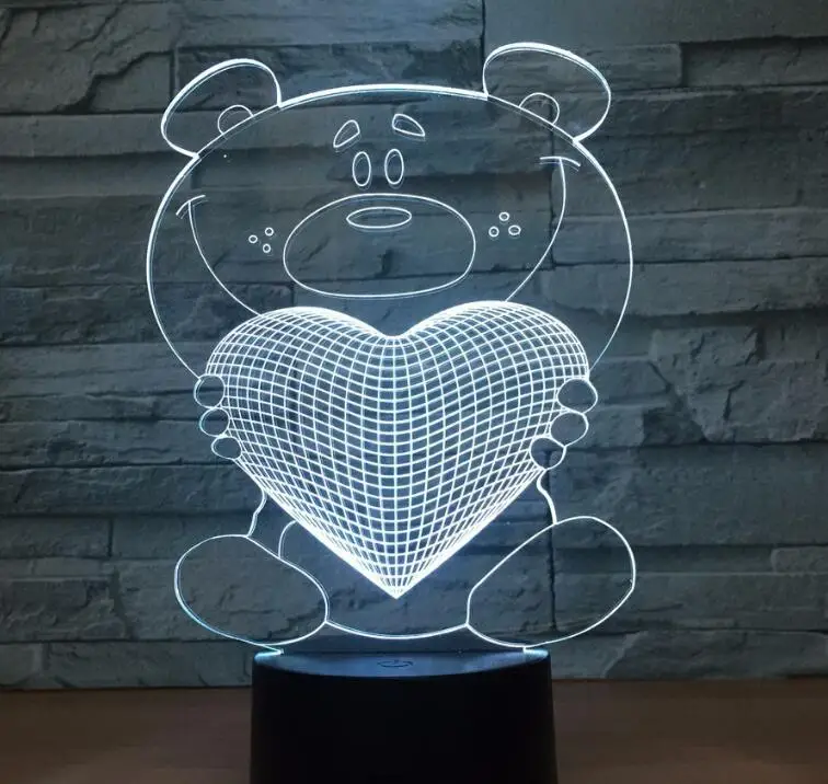 Акриловый светодиодный светильник с милым сердечком и медведем, 3D ночник для детей, спальный светильник, 7 цветов с сенсорным управлением и пультом дистанционного управления - Испускаемый цвет: Bear 5