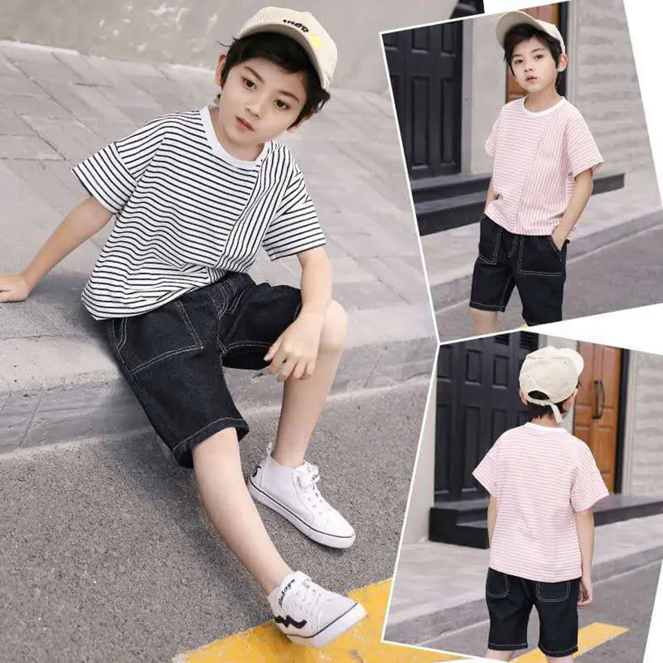 

Fashion 2019 Age For 4-6-8-10-12-13 Yrs Boys Clothing Set Striped Short Sleeve +Shorts Baby Boy Clothes Sport Kid Clothes Suit