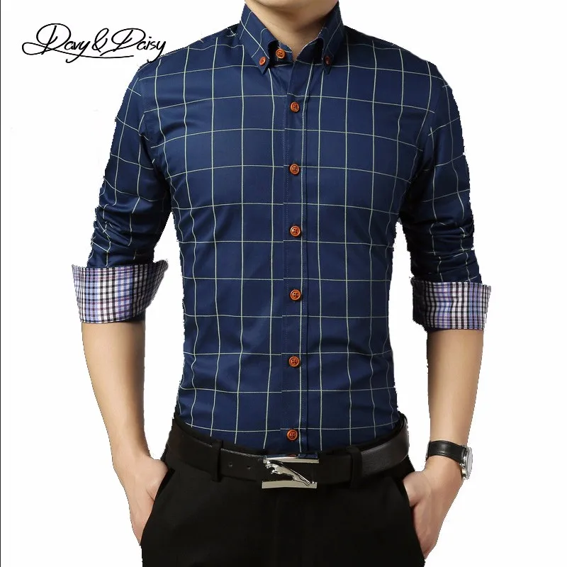 DAVYDAISY мужские рубашки в клетку, весеннее платье, приталенное, с отложным воротником, брендовые, деловые рубашки с длинными рукавами, Camisas DS-035
