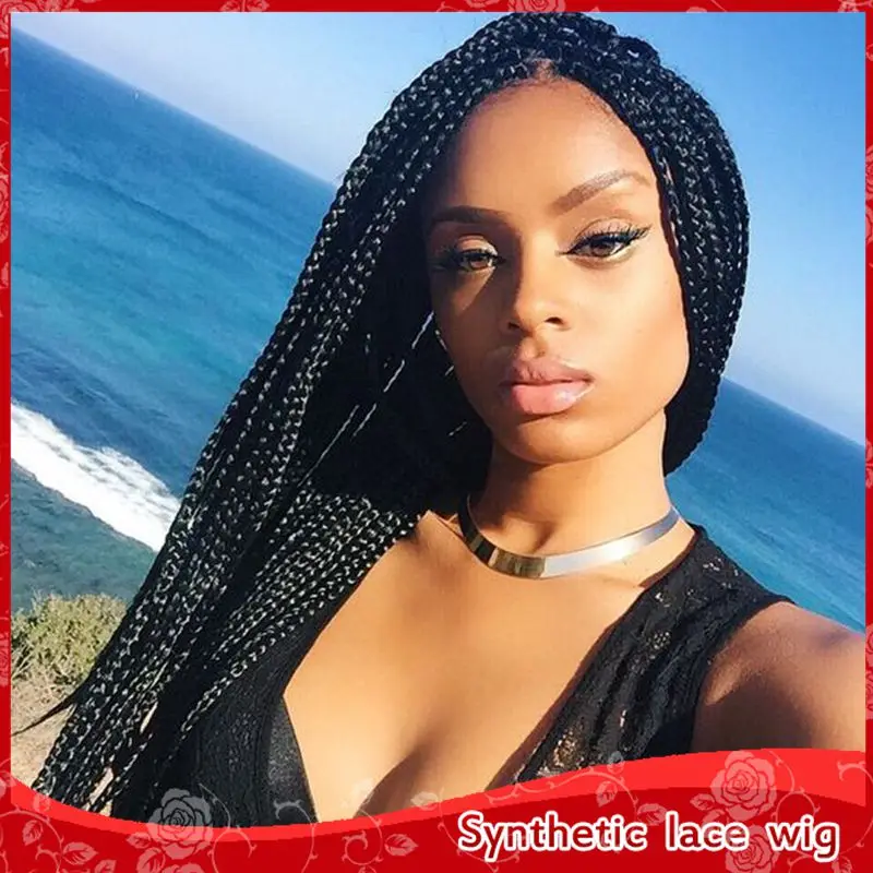 

Top Quality Braided Hair Cheap Glueless Synthetic Lace Front Wig Heat Resistant 10 Colors Hand Braiding Wigs For Black Women