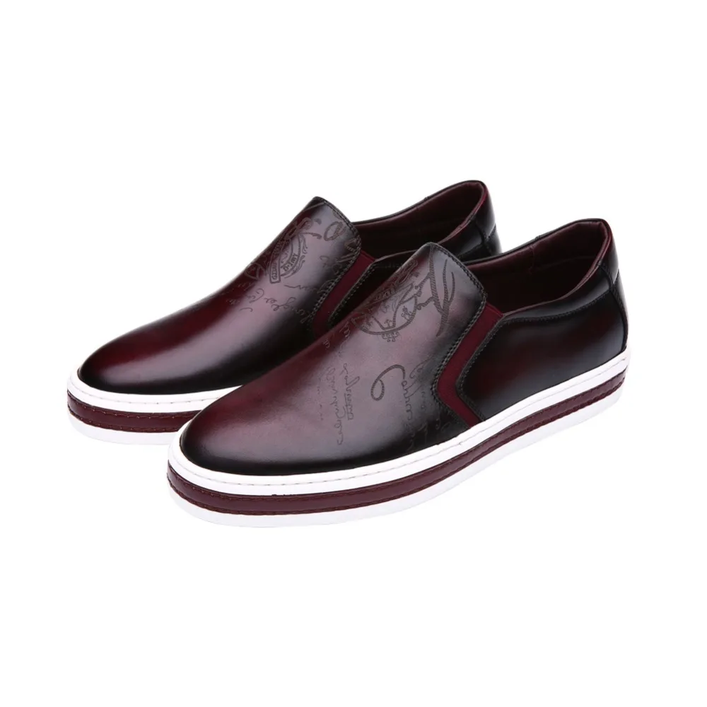 

TERSE_Men dress shoes handmade leather loafers with engraving in blue/ burgundy/ orange footwear berluti style customize logo