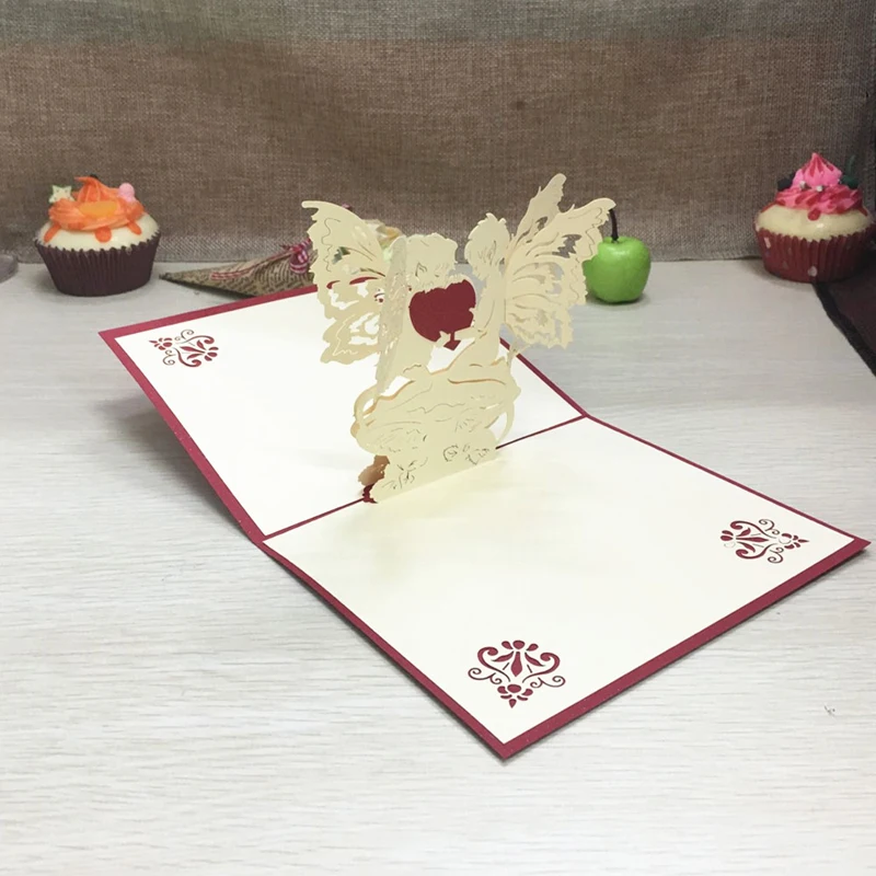 1pcs Angel Heart Laser Cut Paper Greeting 3D Pop Up Kirigami Card Wedding Invitation Birthday Valentine's Day Postcards Gifts (5)