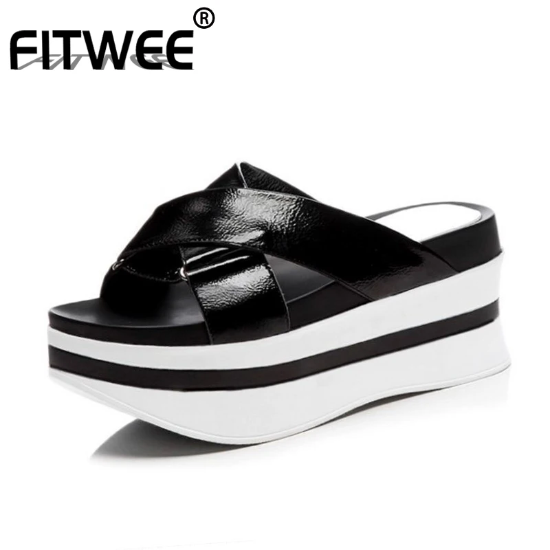 Сандалии FITWEE женские из натуральной кожи босоножки на танкетке открытый носок