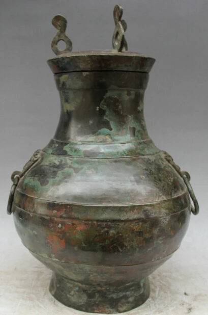 

JP S0524 16" Old Chinese Bronze Folk Beast Head food wine water vessel Pot jar kettle