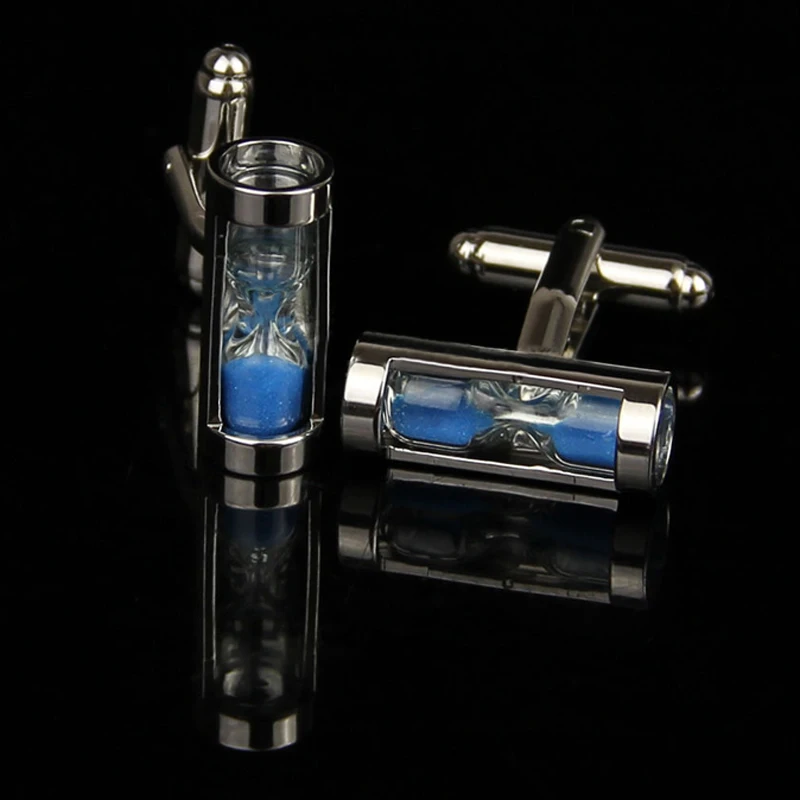 Navalty Blue Hourglass French Shirt Men Jewelry Unique Wedding Groom Gentlemen Cuff Links Business Party Gifts Tie Clips