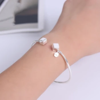 

Sugar Cube LOVE Square Glossy 925 Sterling Silver Temperament Female Trendy Resizable Opening Bangles SBR010