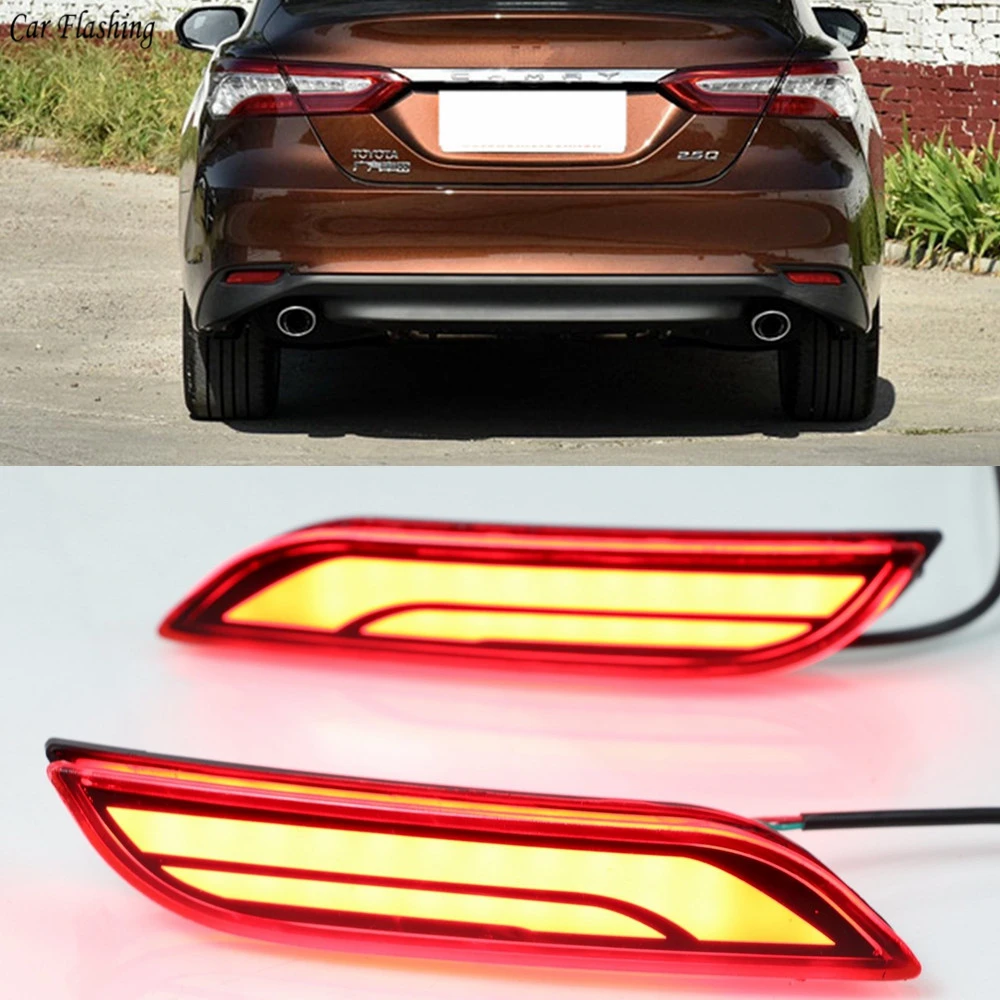 

Car Flashing 2Pcs For Toyota Camry 2018 2019 Multi-functions Car Tail Light LED Rear Fog Lamp Bumper Light Brake Light Reflector