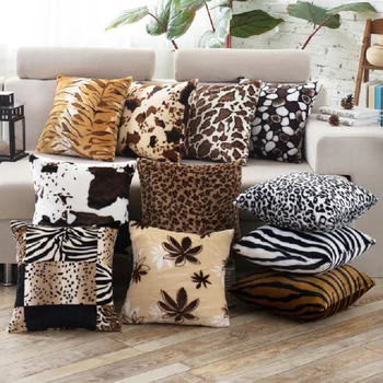 

Home Decorative Cushion Covers Animal Skin Pattern Tiger Cat Cow Leopard Soft Fleece Faux Fur Cushion Cover Throw Pillow Case