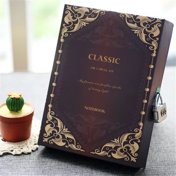 

Classic A5 Notebook With Password Lock Retro Writing Notepad Travel Journal Diary Memos Planner Organizer Composition Book Gift