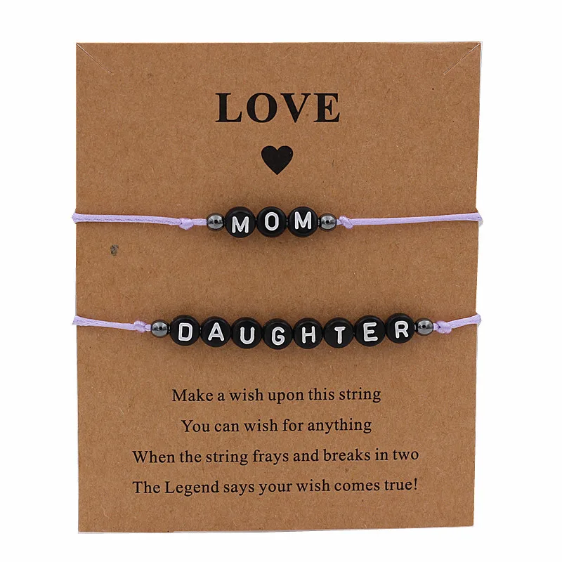 Черный цвет буквы мама и браслет дочери ручной работы ювелирные изделия многоцветные веревочки Регулируемый веревочный счастливый браслет для женщин и детей - Окраска металла: JDSL304-violet