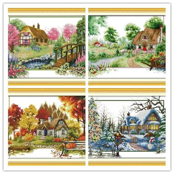 

Four Season-Spring Winter Counted Cross Stitch 11CT DMC Cross Stitch DIY Cross Stitch Kits Embroidery for Home Decor Needlework