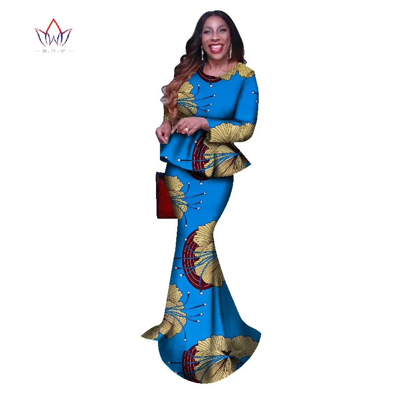 В пол Vestidos Африка одежда комплект из двух предметов Большие размеры Дашики женские африканские женские o-образная юбка комплект высокого качества WY1088 - Цвет: 22