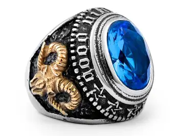 

10pcs/lot Cool Titanium Free Mason Ring Black/Blue Zircon Crystal Ring Vintage Retro Style Mansonic Men's Jewelry
