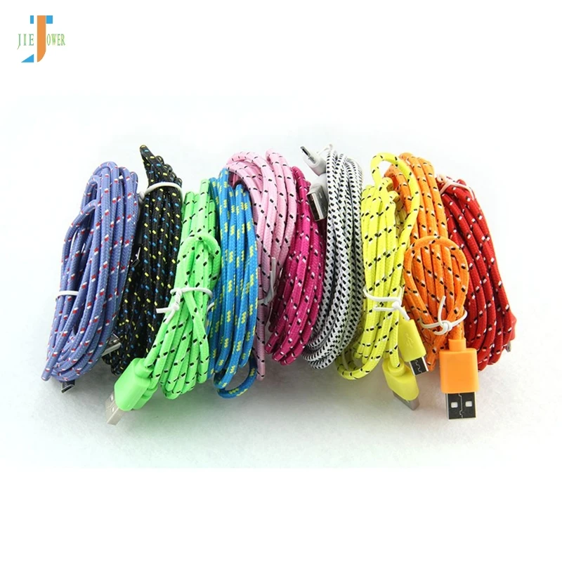 500pcs 1M 2M 3M Round Fabric Braided 8pin v8 micro USB 5pin Charger Sync Data Phone Cable for iPhone XS Max XR X 8 7 6 /samsung
