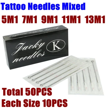 50PCS Assorted Sterilized Tattoo Needles Mixed 5/7/9/11/13 M1 Single Stack Magnum Needles For Tattoo Machine Gun Free Shipping high quality 100pcs assorted sterilized tattoo premium needles round shader 1205m1 for tattoo machine gun grip tip free shipping