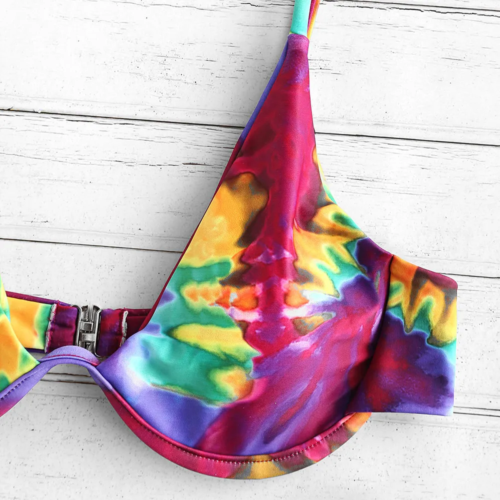 Billige ZAFUL Bikini Tie Dye Bügel Hohe Bein Bikini Set Spaghetti trägern Badeanzug Ästhetischen Sexy Badeanzug Frauen Bademode 2019