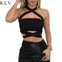 Women Summer Sexy Criss Cross Halter Bandage Crop Top Tank Cut Out Bustier Cami tie front cross wrap cami top