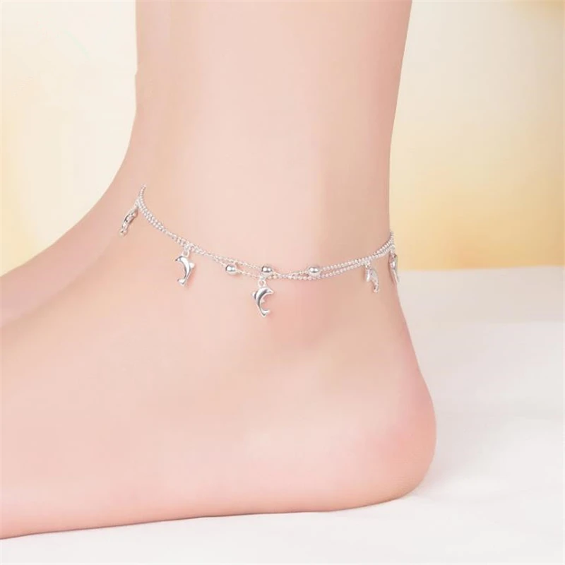KOFSAC New Fashion 925 Sterling Silver Anklet For Women Birthday Gift Cute Dolphin Link Chain Anklets Female Jewelry wholesale KOFSAC New Fashion 925 Sterling Silver Anklet For Women Birthday Gift Cute Dolphin Link Chain Anklets Female Jewelry wholesale