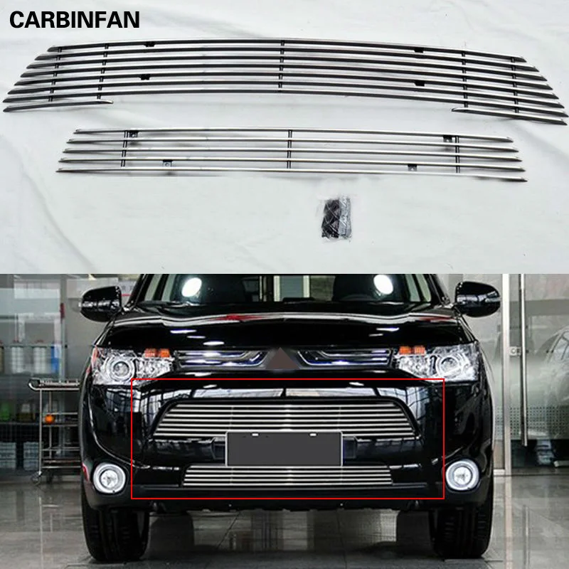 

Free Shipping! Front Center Grill Grid Grille 2pcs\set Cover Trim For 2013 2014 Mitsubishi Outlander 13 14