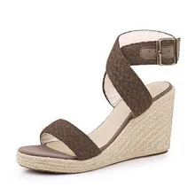 Brown Black Fashion Shoes Peep Toe Women Retro Braided Wedge Ankle Cross Strap High Heel Platform