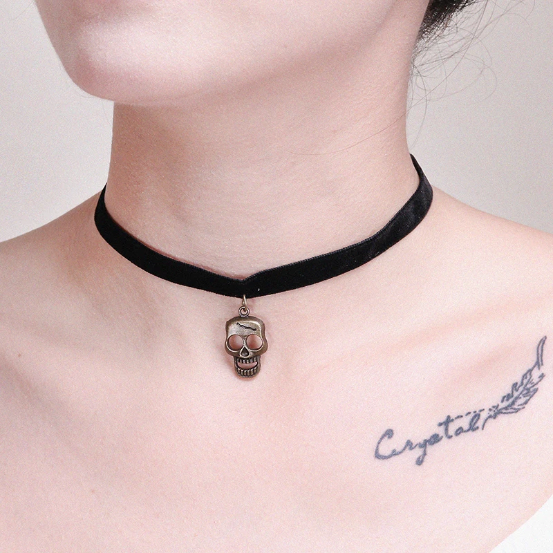 

Fashion Skeleton Pendant Choker Necklace for Women Fashion Steampunk Maxi Necklace Velvet Chocker Jewelry collar ras de cou