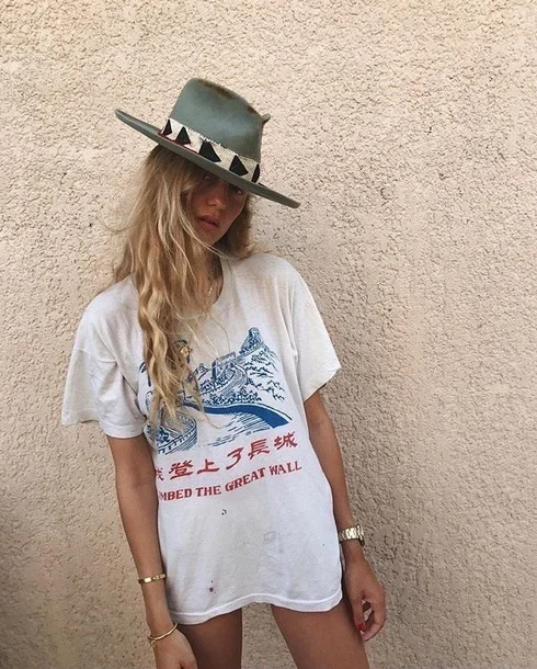 

Fashion Show YF I Climbed The Great Wall Women 90s Vintage T-Shirt Chinese Style Fashion Graphic Tee Hipsters Grunge White Shirt