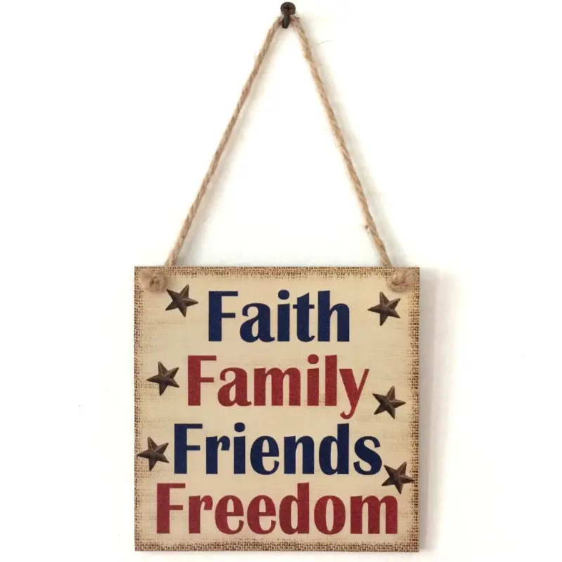 

Rustic Wooden Hanging Plaque Sign Board Faith Family Friends Freedom Room Wall Door Home Decoration Gift