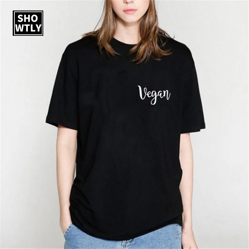 Showtly Футболка &quotвеган&quot веганская рубашка с карманом veganism veggie женская повара