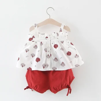 

Summer Baby Girls Casual Floral Pattern Strap Sleeveless Tops Vest+Shorts Suits Costume Set