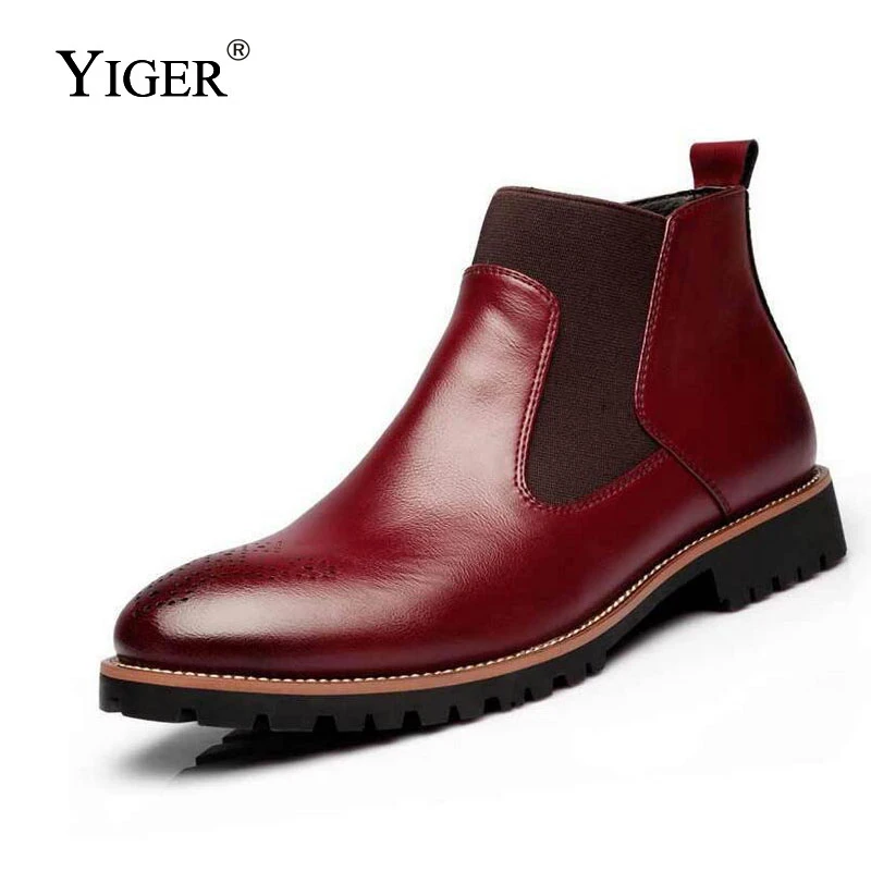 Мужские ботинки челси YIGER черные/коричневые/винно красные ботильоны из мягкой