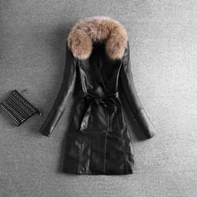 Мотоциклетная куртка средней длины из искусственной кожи для женщин; сезон зима-осень; Новинка; модное пальто; Верхняя одежда; двубортное пальто; Лидер продаж