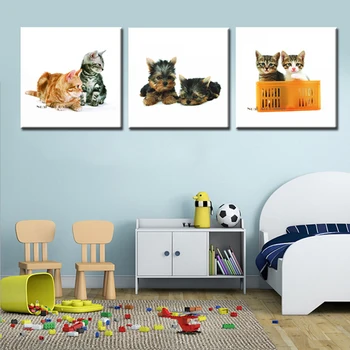 

3 Panel Dogs and Cats Modern Home Decor Wall Art Canvas Animal Picture Print Set of 3 Each Canvas Arts Unframed