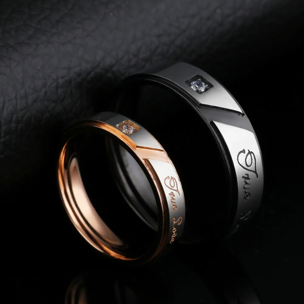 ERLUER Women Men Austrian Crystal Jewelry silver Rose Gold color Engagement Wedding Couple Rings Pair Valentine's Day Loves Gift