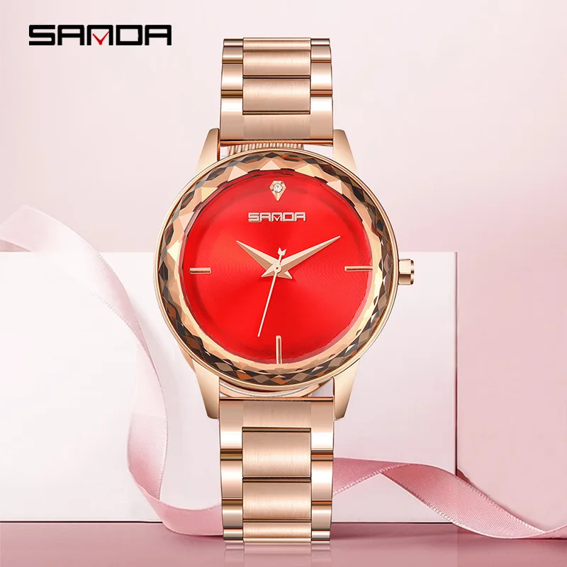

Sanda Purple Women Watch Fashion Stainless Steel Belt Quartz Ladies Wristwatches Rhinestone Female Clock Multi-Colors P1006