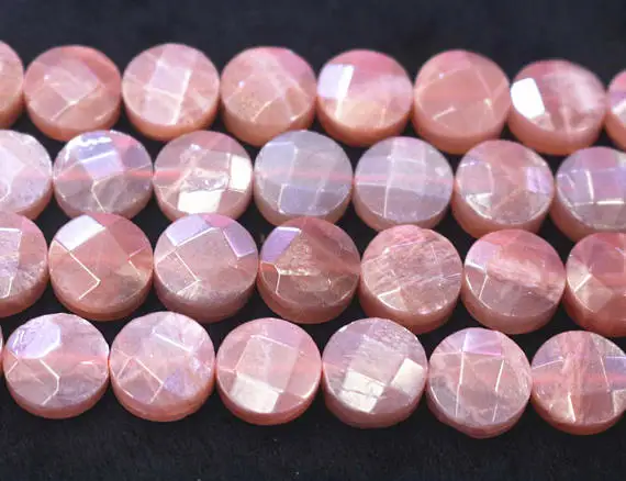 

12mm AA Natural Faceted Moonstone Coin Shape Beads,15 inches per strand