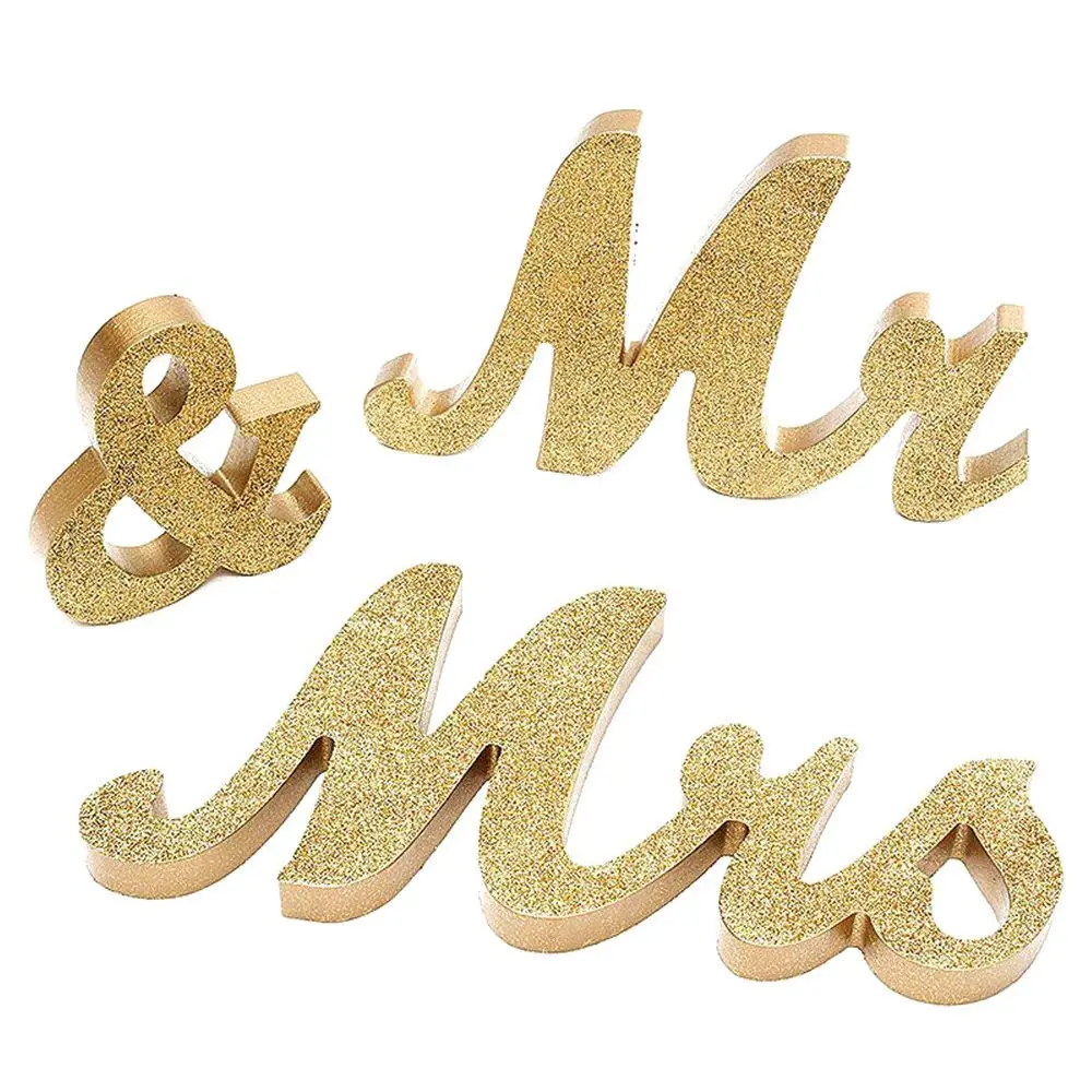 

ALIM HOT SALE Mr & Mrs Sign Wedding Sweetheart Table Decorations for Wedding Photo Props Party Banner Decoration (Gold Glitter)