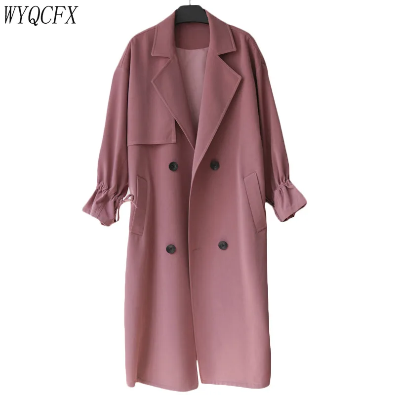 

2019 Fashion Trench Coat Women Spring Autumn Thin Casual Loose Long Overcoat Female Double-breasted Tur-dowm Collar Windbreaker